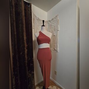 One-Shoulder Burgundy Two-Piece Dress Set